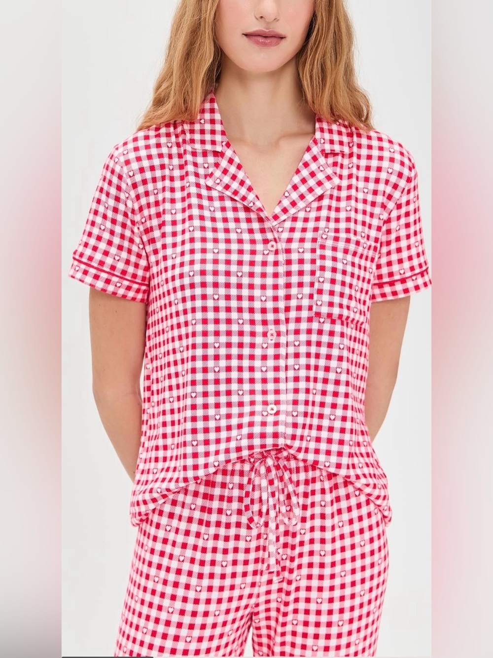 Z Supply Gingham Short Sleeve Pajama Top, size Medium